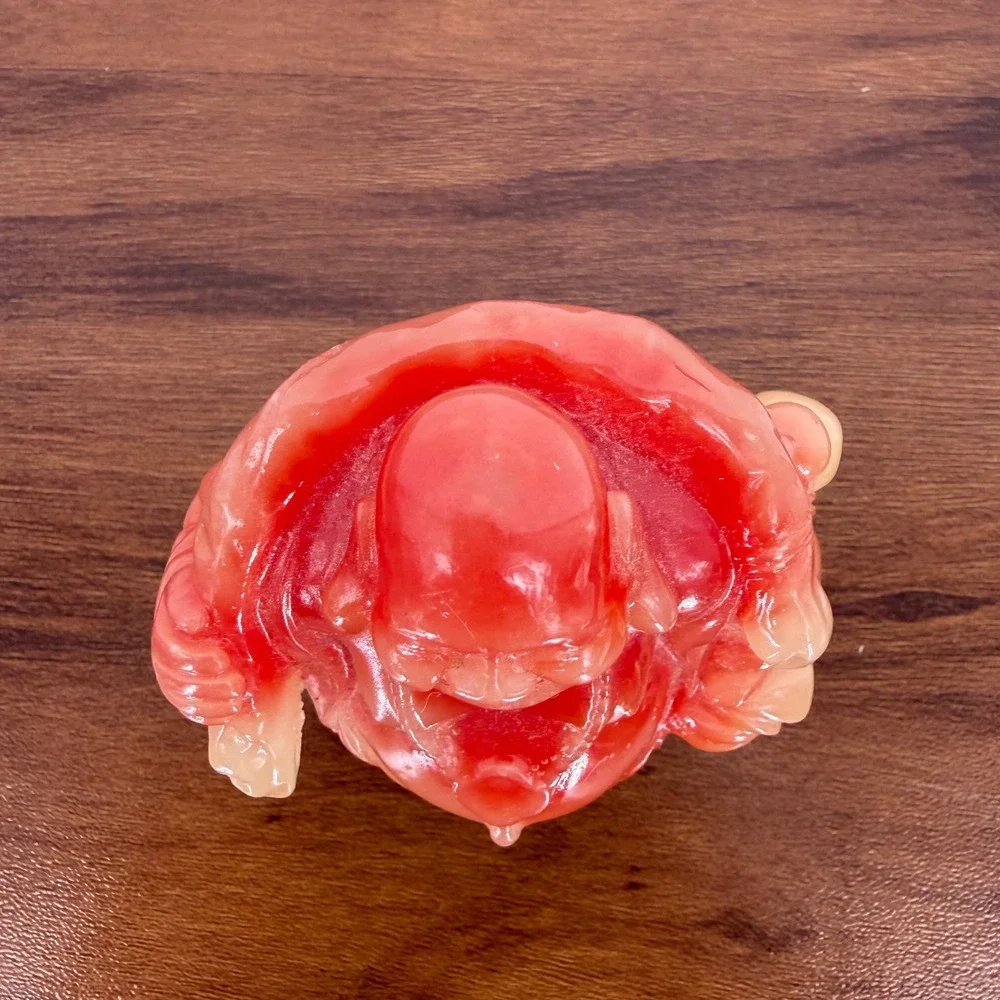 VTG 90s Fire Red & Green Translucent Resin Buddha Ogi Fan‎ & Wu Lou 3.75